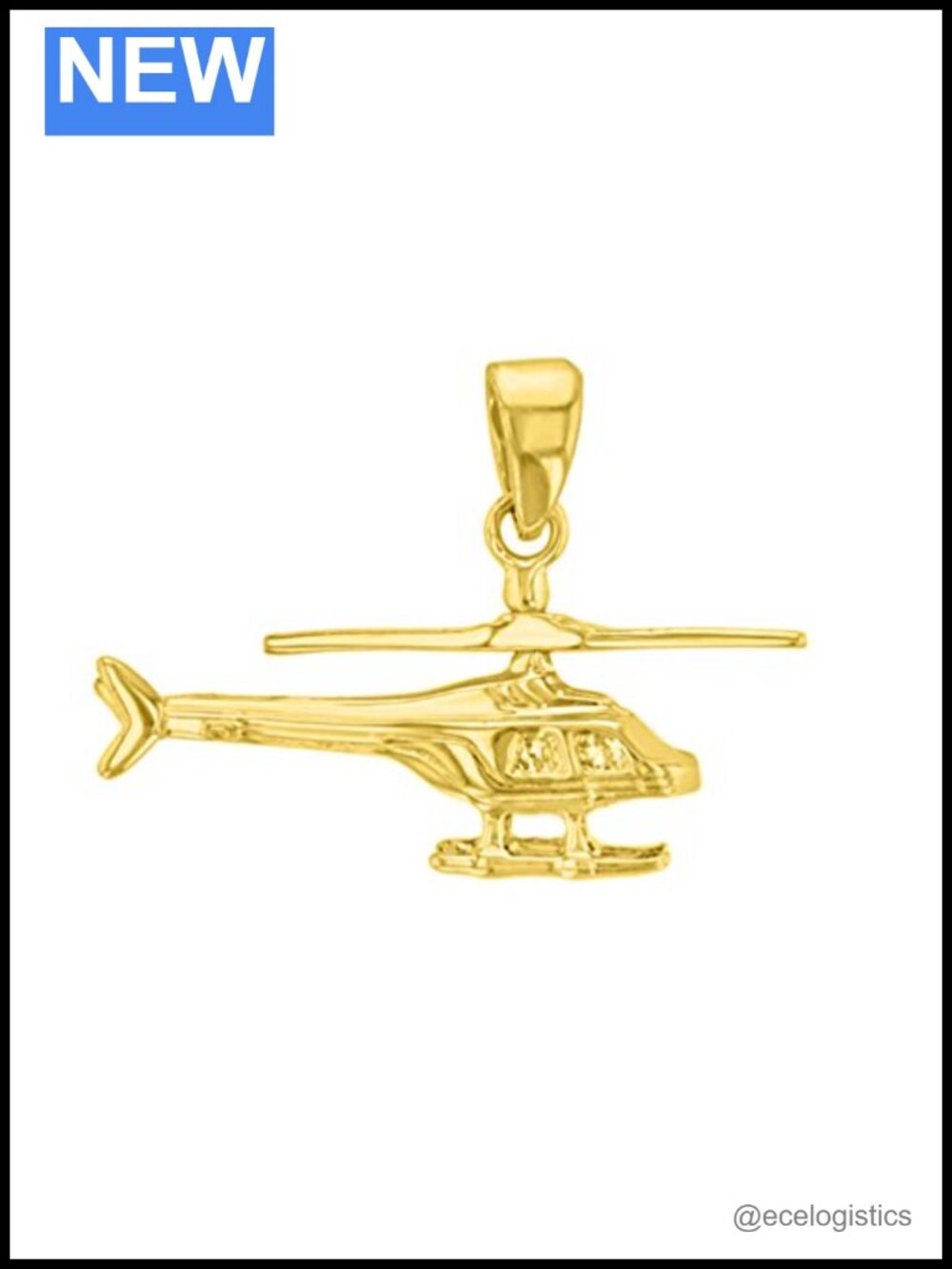 Solid 14K Yellow Gold Helicopter Pendant with Moving Propeller